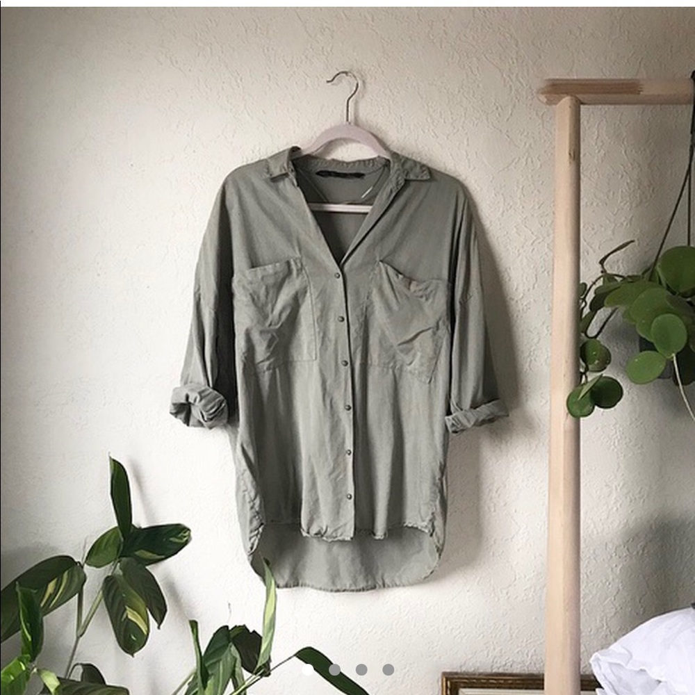 Zara green button down shirt